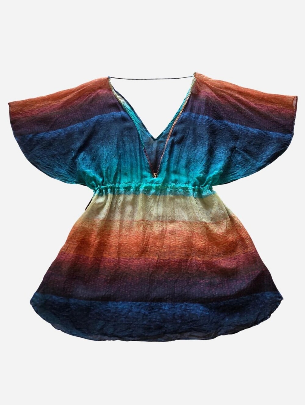 Multicolor Ombre V-Neck Beach Coverup